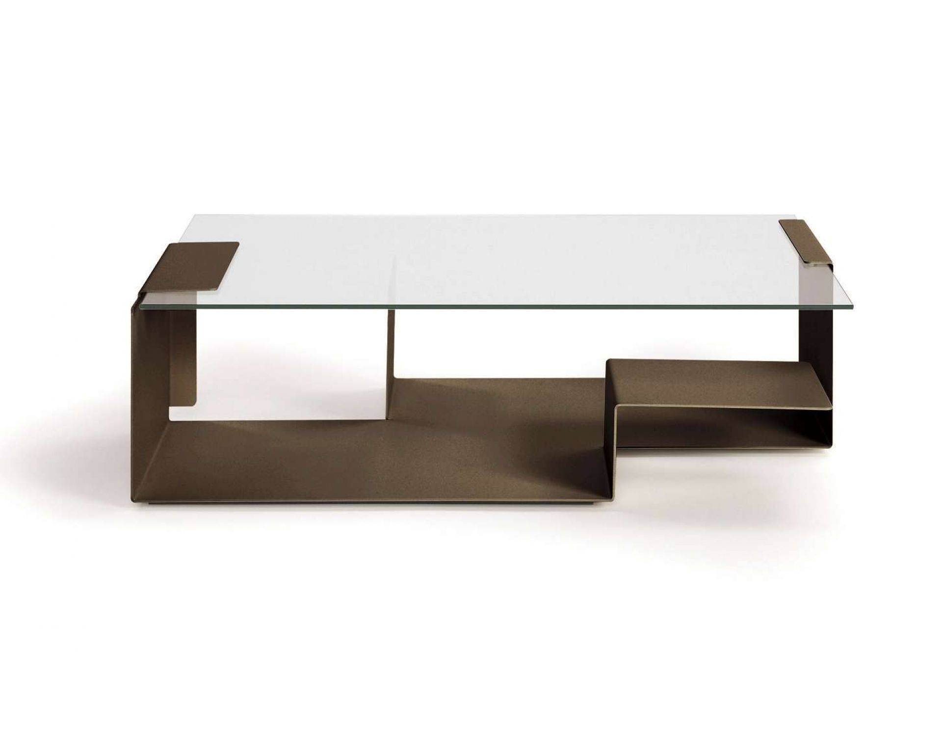 Diana D Beistelltisch von ClassiCon mit Glasplatte und bronzefarbenem Metallgestell, modernes Design für Wohnzimmer.